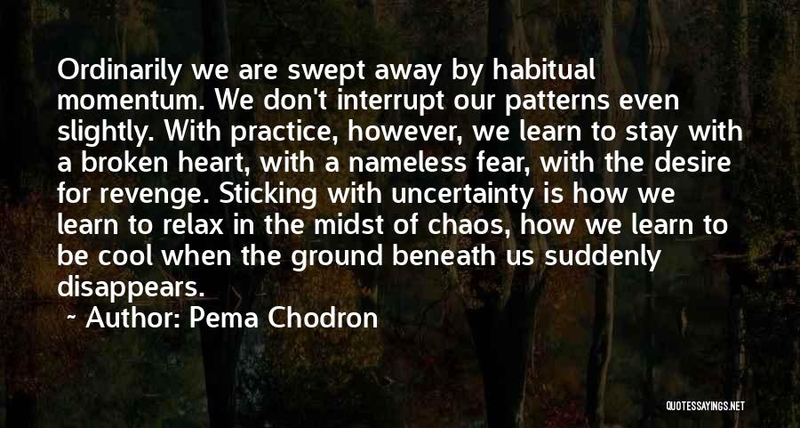 Pema Chodron Quotes: Ordinarily We Are Swept Away By Habitual Momentum. We Don't Interrupt Our Patterns Even Slightly. With Practice, However, We Learn