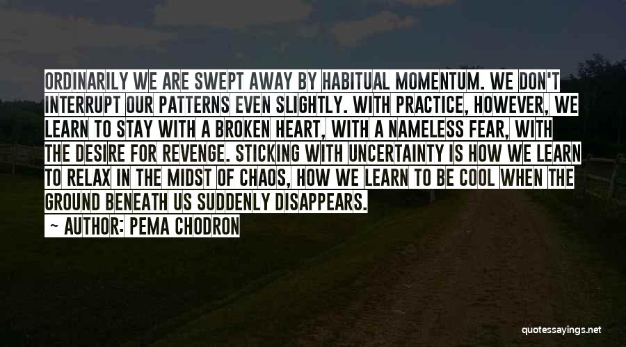 Pema Chodron Quotes: Ordinarily We Are Swept Away By Habitual Momentum. We Don't Interrupt Our Patterns Even Slightly. With Practice, However, We Learn