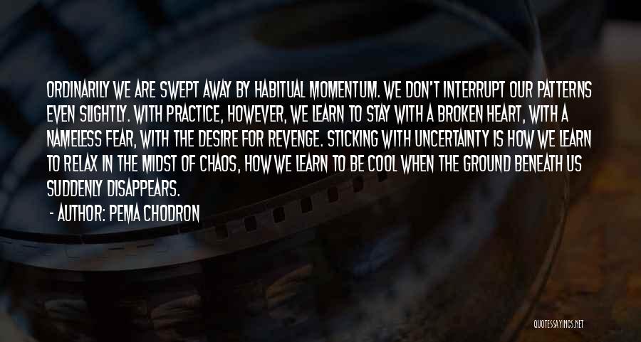 Pema Chodron Quotes: Ordinarily We Are Swept Away By Habitual Momentum. We Don't Interrupt Our Patterns Even Slightly. With Practice, However, We Learn