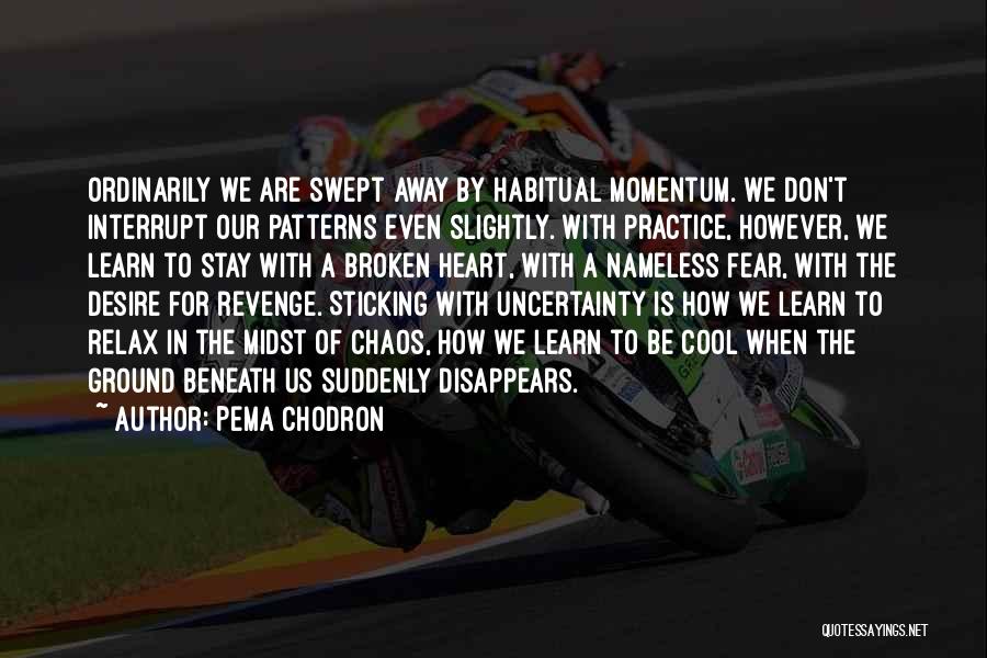 Pema Chodron Quotes: Ordinarily We Are Swept Away By Habitual Momentum. We Don't Interrupt Our Patterns Even Slightly. With Practice, However, We Learn