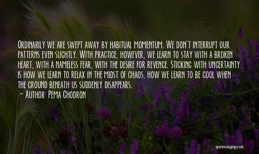 Pema Chodron Quotes: Ordinarily We Are Swept Away By Habitual Momentum. We Don't Interrupt Our Patterns Even Slightly. With Practice, However, We Learn