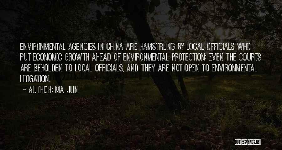 Ma Jun Quotes: Environmental Agencies In China Are Hamstrung By Local Officials Who Put Economic Growth Ahead Of Environmental Protection; Even The Courts