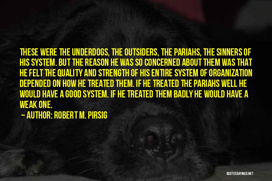 Robert M. Pirsig Quotes: These Were The Underdogs, The Outsiders, The Pariahs, The Sinners Of His System. But The Reason He Was So Concerned