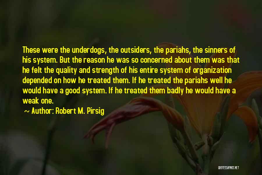 Robert M. Pirsig Quotes: These Were The Underdogs, The Outsiders, The Pariahs, The Sinners Of His System. But The Reason He Was So Concerned