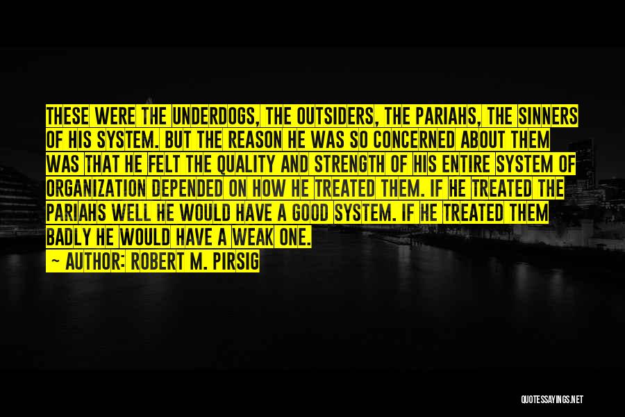 Robert M. Pirsig Quotes: These Were The Underdogs, The Outsiders, The Pariahs, The Sinners Of His System. But The Reason He Was So Concerned
