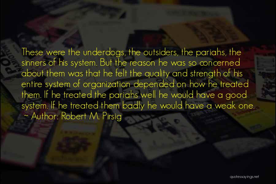 Robert M. Pirsig Quotes: These Were The Underdogs, The Outsiders, The Pariahs, The Sinners Of His System. But The Reason He Was So Concerned