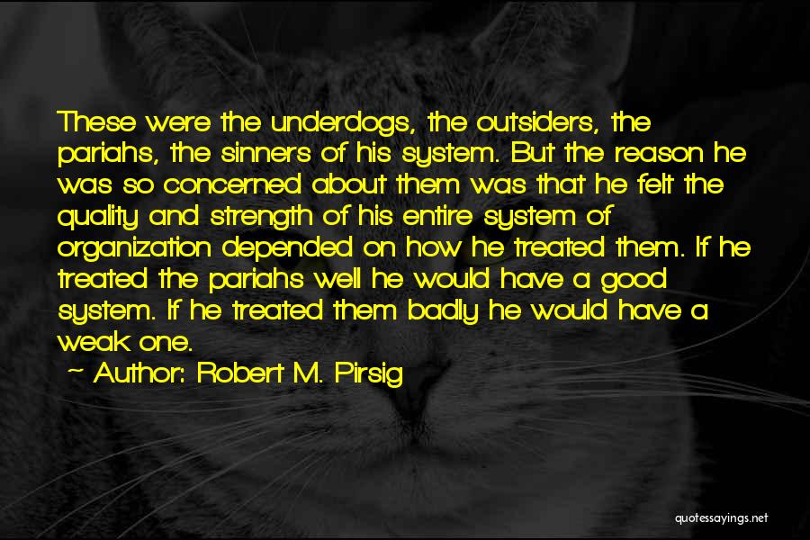 Robert M. Pirsig Quotes: These Were The Underdogs, The Outsiders, The Pariahs, The Sinners Of His System. But The Reason He Was So Concerned