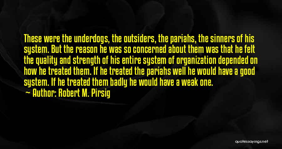 Robert M. Pirsig Quotes: These Were The Underdogs, The Outsiders, The Pariahs, The Sinners Of His System. But The Reason He Was So Concerned