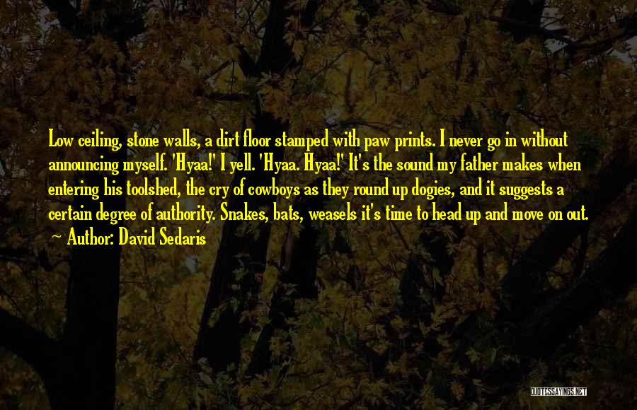 David Sedaris Quotes: Low Ceiling, Stone Walls, A Dirt Floor Stamped With Paw Prints. I Never Go In Without Announcing Myself. 'hyaa!' I