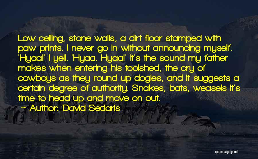 David Sedaris Quotes: Low Ceiling, Stone Walls, A Dirt Floor Stamped With Paw Prints. I Never Go In Without Announcing Myself. 'hyaa!' I