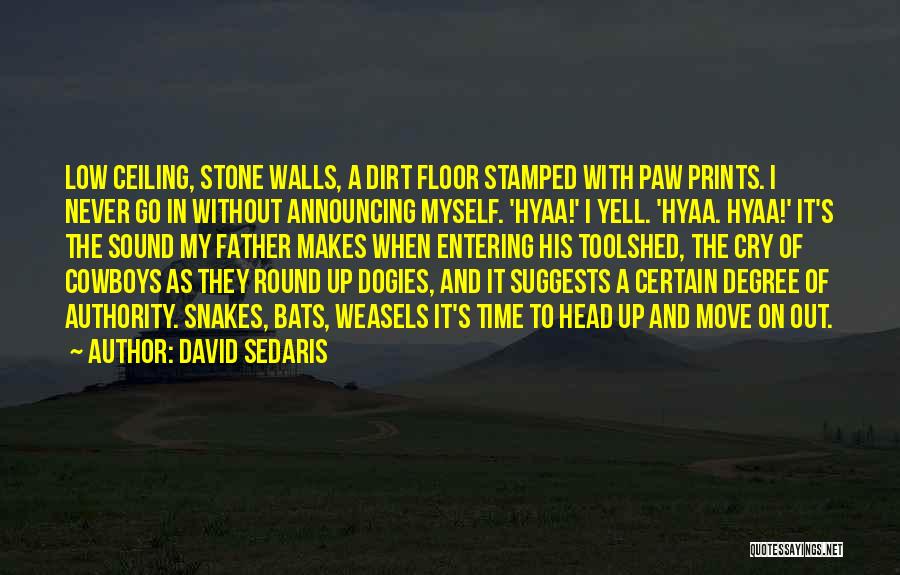 David Sedaris Quotes: Low Ceiling, Stone Walls, A Dirt Floor Stamped With Paw Prints. I Never Go In Without Announcing Myself. 'hyaa!' I