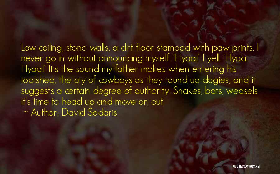 David Sedaris Quotes: Low Ceiling, Stone Walls, A Dirt Floor Stamped With Paw Prints. I Never Go In Without Announcing Myself. 'hyaa!' I