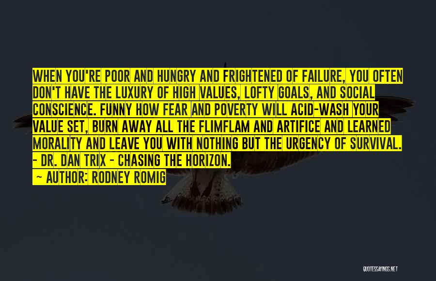 Rodney Romig Quotes: When You're Poor And Hungry And Frightened Of Failure, You Often Don't Have The Luxury Of High Values, Lofty Goals,