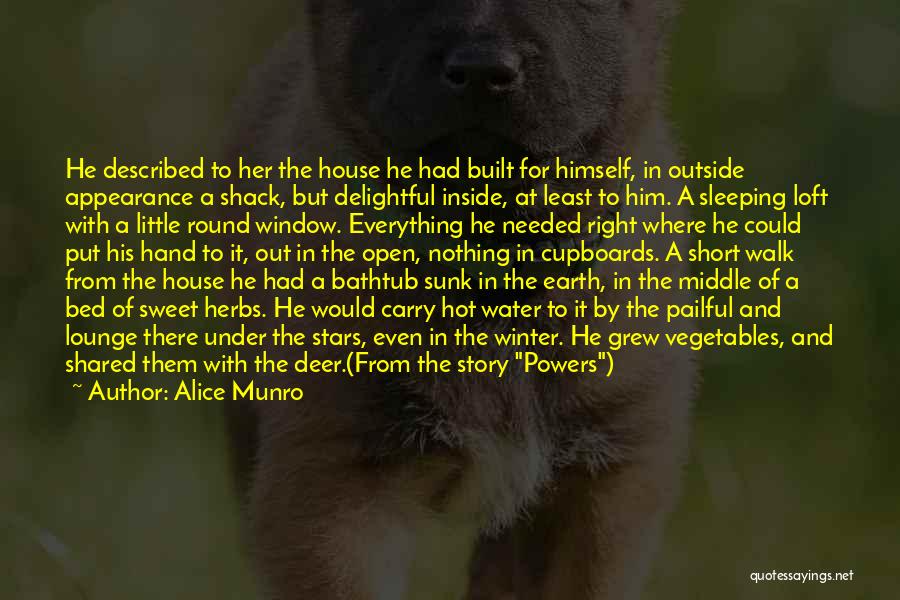 Alice Munro Quotes: He Described To Her The House He Had Built For Himself, In Outside Appearance A Shack, But Delightful Inside, At