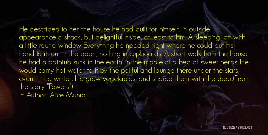 Alice Munro Quotes: He Described To Her The House He Had Built For Himself, In Outside Appearance A Shack, But Delightful Inside, At