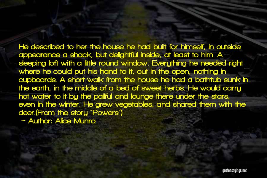 Alice Munro Quotes: He Described To Her The House He Had Built For Himself, In Outside Appearance A Shack, But Delightful Inside, At