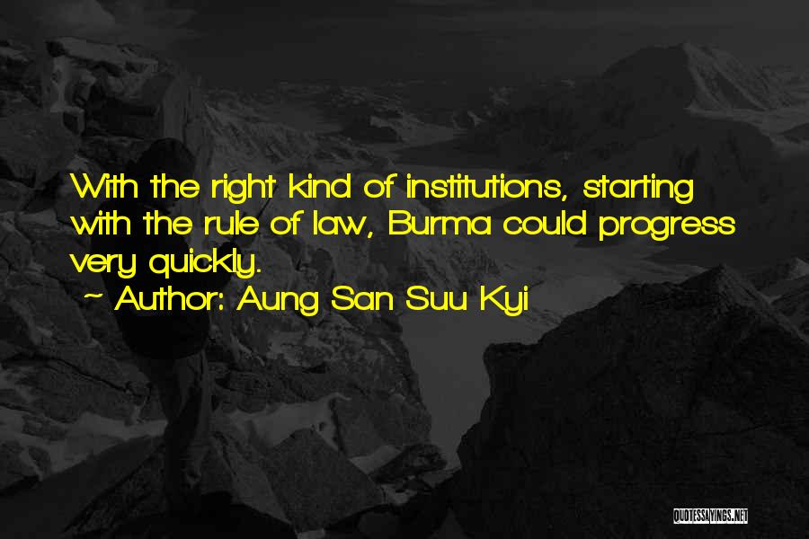 Aung San Suu Kyi Quotes: With The Right Kind Of Institutions, Starting With The Rule Of Law, Burma Could Progress Very Quickly.