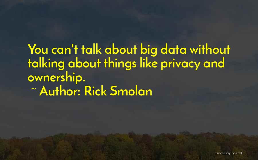 Rick Smolan Quotes: You Can't Talk About Big Data Without Talking About Things Like Privacy And Ownership.