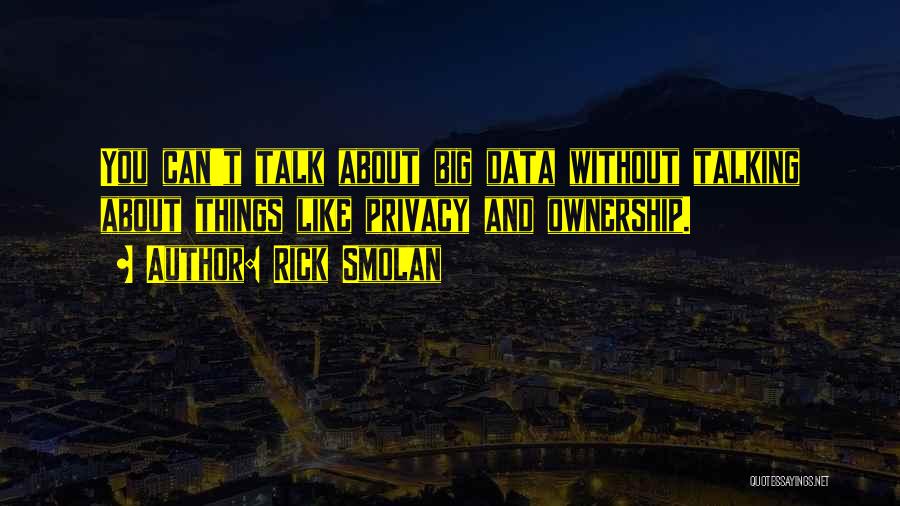 Rick Smolan Quotes: You Can't Talk About Big Data Without Talking About Things Like Privacy And Ownership.