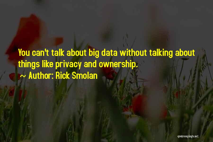 Rick Smolan Quotes: You Can't Talk About Big Data Without Talking About Things Like Privacy And Ownership.