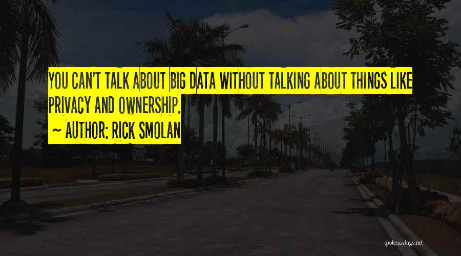 Rick Smolan Quotes: You Can't Talk About Big Data Without Talking About Things Like Privacy And Ownership.