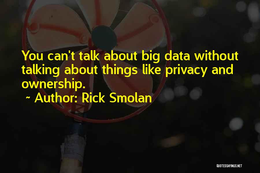 Rick Smolan Quotes: You Can't Talk About Big Data Without Talking About Things Like Privacy And Ownership.