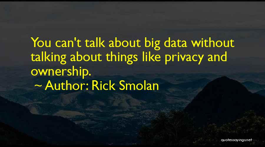 Rick Smolan Quotes: You Can't Talk About Big Data Without Talking About Things Like Privacy And Ownership.