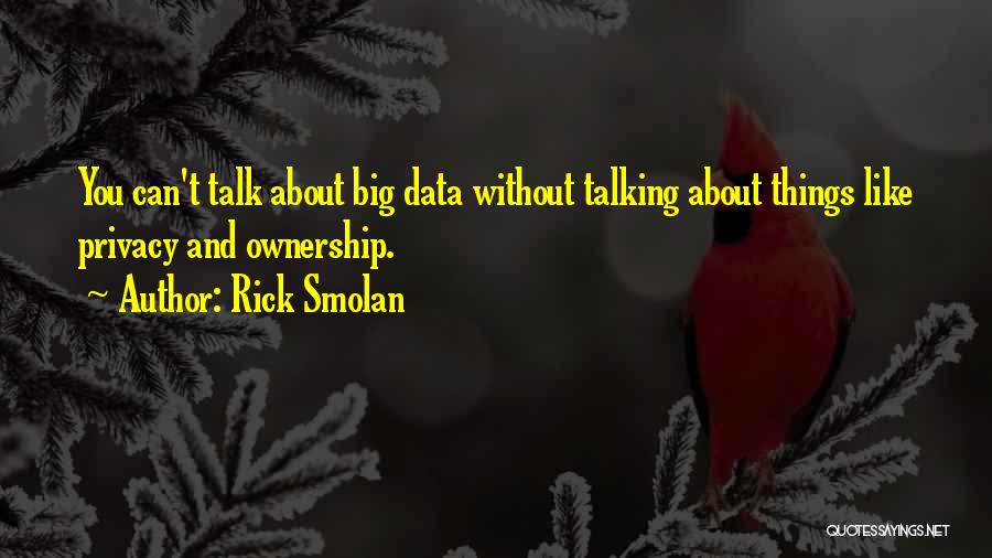 Rick Smolan Quotes: You Can't Talk About Big Data Without Talking About Things Like Privacy And Ownership.