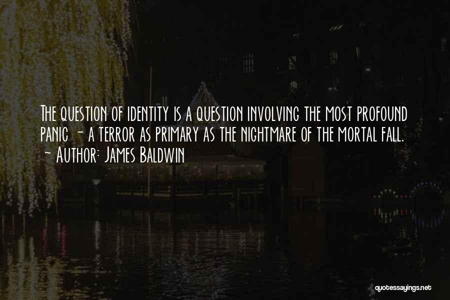 James Baldwin Quotes: The Question Of Identity Is A Question Involving The Most Profound Panic - A Terror As Primary As The Nightmare