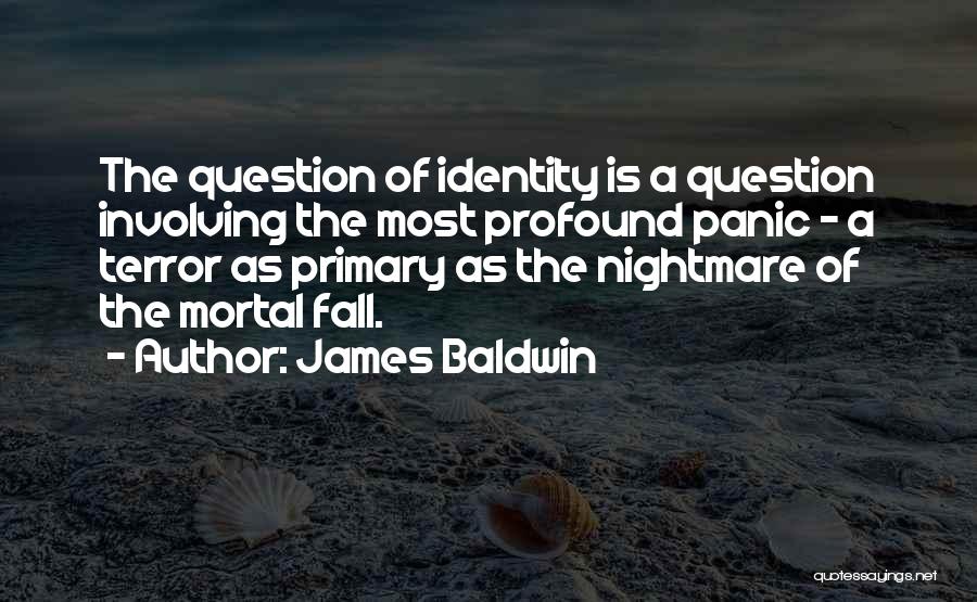 James Baldwin Quotes: The Question Of Identity Is A Question Involving The Most Profound Panic - A Terror As Primary As The Nightmare