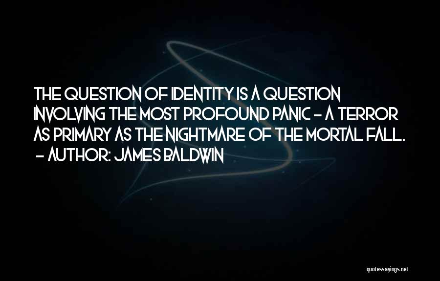 James Baldwin Quotes: The Question Of Identity Is A Question Involving The Most Profound Panic - A Terror As Primary As The Nightmare