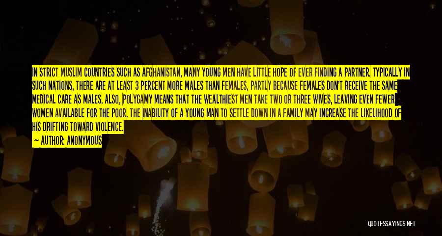 Anonymous Quotes: In Strict Muslim Countries Such As Afghanistan, Many Young Men Have Little Hope Of Ever Finding A Partner. Typically In