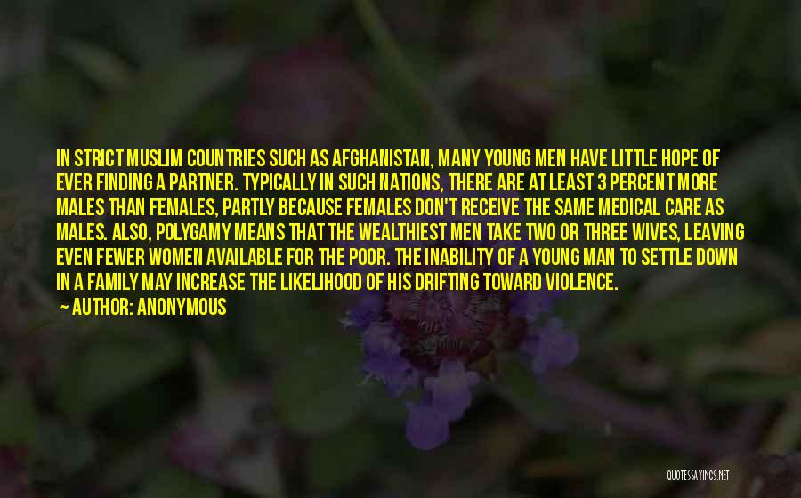 Anonymous Quotes: In Strict Muslim Countries Such As Afghanistan, Many Young Men Have Little Hope Of Ever Finding A Partner. Typically In