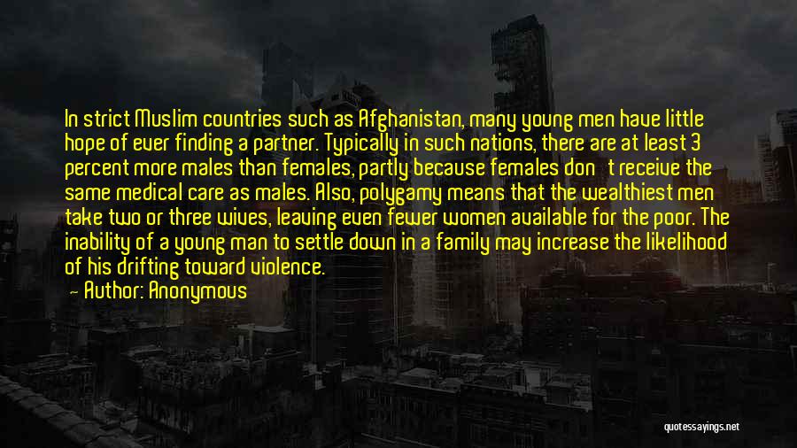 Anonymous Quotes: In Strict Muslim Countries Such As Afghanistan, Many Young Men Have Little Hope Of Ever Finding A Partner. Typically In