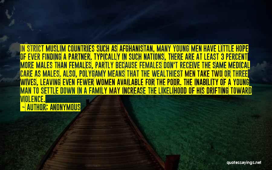 Anonymous Quotes: In Strict Muslim Countries Such As Afghanistan, Many Young Men Have Little Hope Of Ever Finding A Partner. Typically In