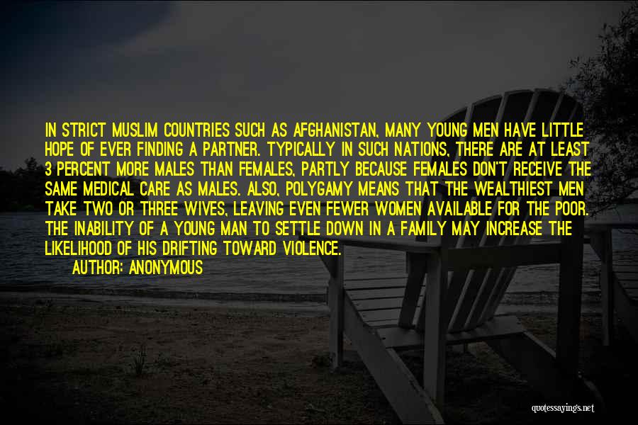 Anonymous Quotes: In Strict Muslim Countries Such As Afghanistan, Many Young Men Have Little Hope Of Ever Finding A Partner. Typically In