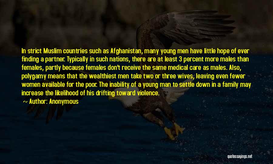 Anonymous Quotes: In Strict Muslim Countries Such As Afghanistan, Many Young Men Have Little Hope Of Ever Finding A Partner. Typically In