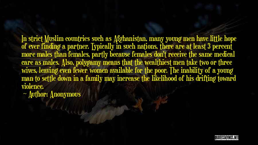 Anonymous Quotes: In Strict Muslim Countries Such As Afghanistan, Many Young Men Have Little Hope Of Ever Finding A Partner. Typically In