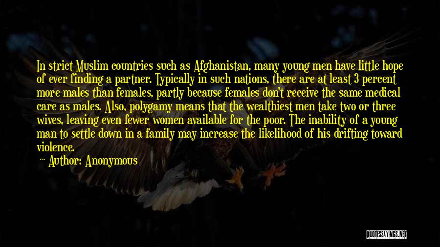 Anonymous Quotes: In Strict Muslim Countries Such As Afghanistan, Many Young Men Have Little Hope Of Ever Finding A Partner. Typically In