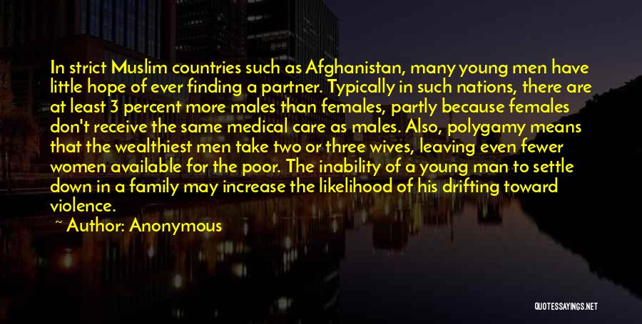 Anonymous Quotes: In Strict Muslim Countries Such As Afghanistan, Many Young Men Have Little Hope Of Ever Finding A Partner. Typically In