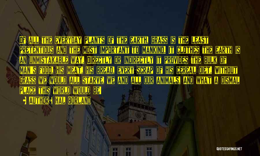 Hal Borland Quotes: Of All The Everyday Plants Of The Earth, Grass Is The Least Pretentious And The Most Important To Mankind. It