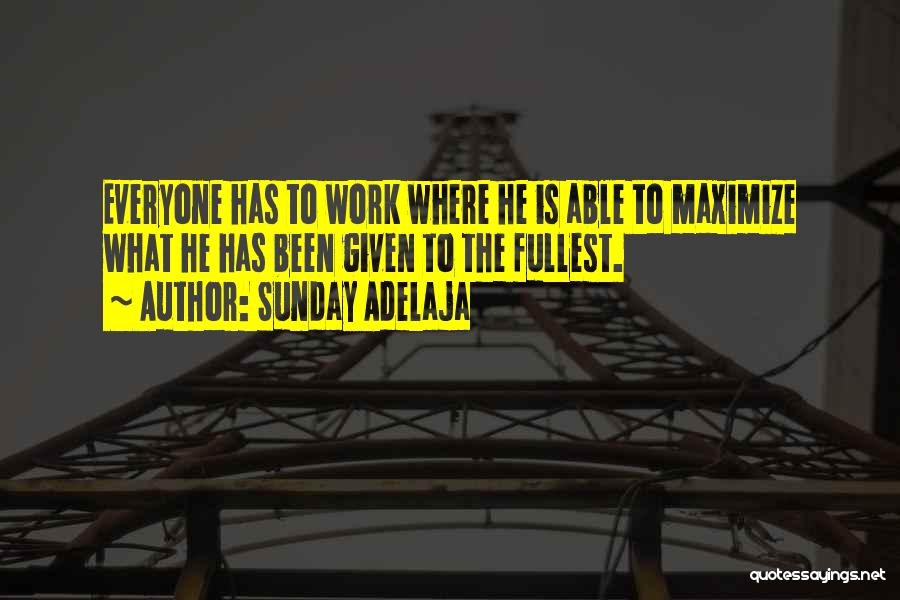 Sunday Adelaja Quotes: Everyone Has To Work Where He Is Able To Maximize What He Has Been Given To The Fullest.