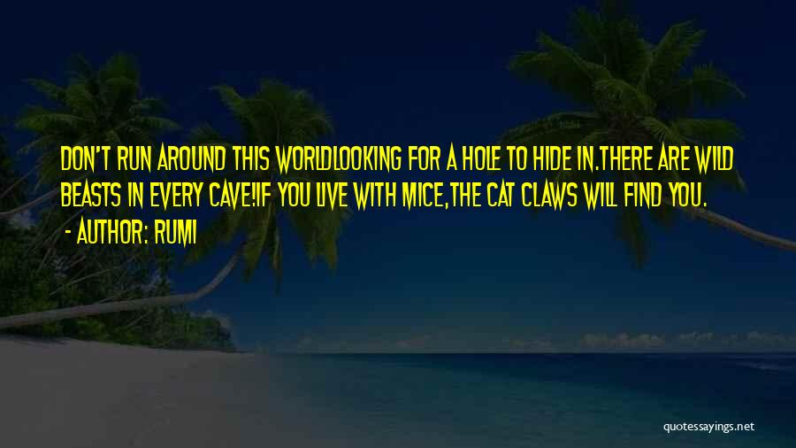 Rumi Quotes: Don't Run Around This Worldlooking For A Hole To Hide In.there Are Wild Beasts In Every Cave!if You Live With