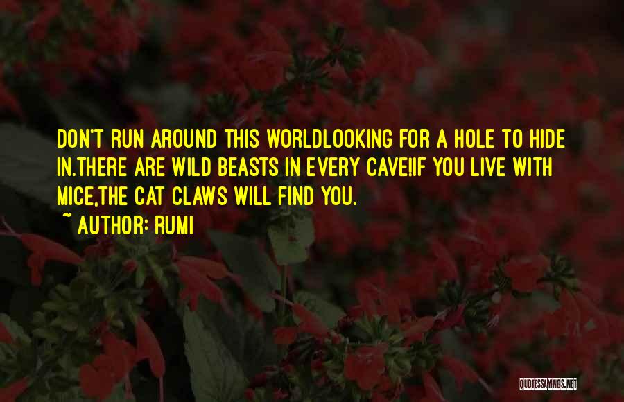 Rumi Quotes: Don't Run Around This Worldlooking For A Hole To Hide In.there Are Wild Beasts In Every Cave!if You Live With