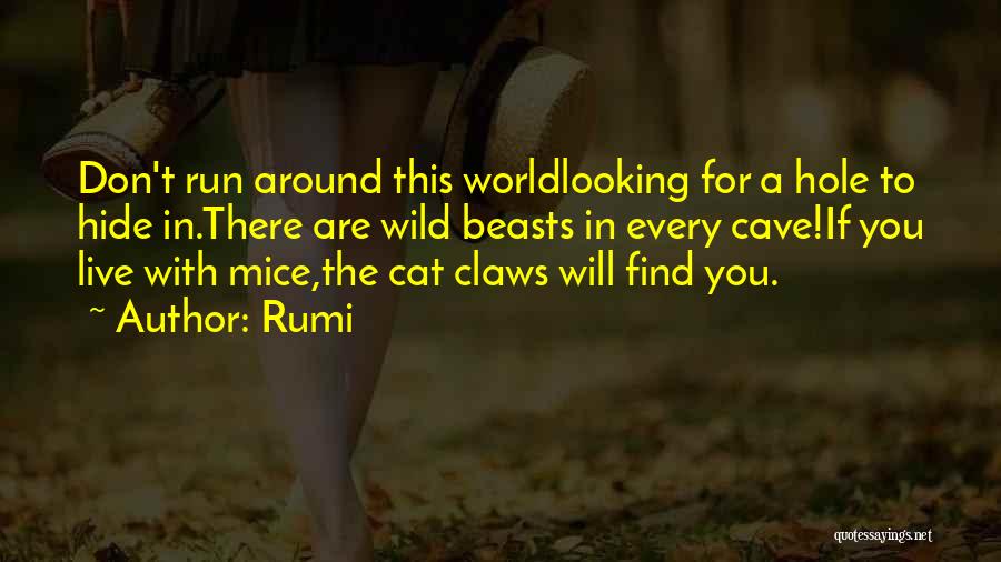 Rumi Quotes: Don't Run Around This Worldlooking For A Hole To Hide In.there Are Wild Beasts In Every Cave!if You Live With