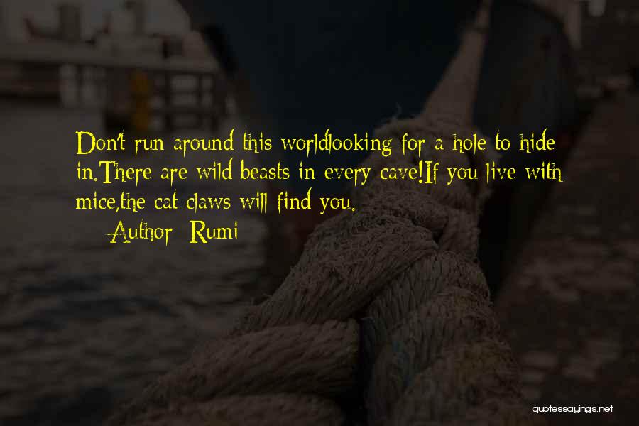 Rumi Quotes: Don't Run Around This Worldlooking For A Hole To Hide In.there Are Wild Beasts In Every Cave!if You Live With