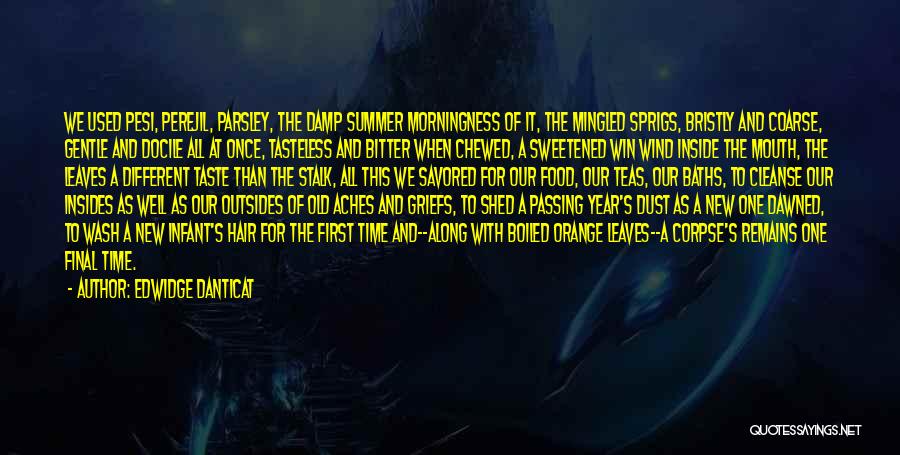 Edwidge Danticat Quotes: We Used Pesi, Perejil, Parsley, The Damp Summer Morningness Of It, The Mingled Sprigs, Bristly And Coarse, Gentle And Docile