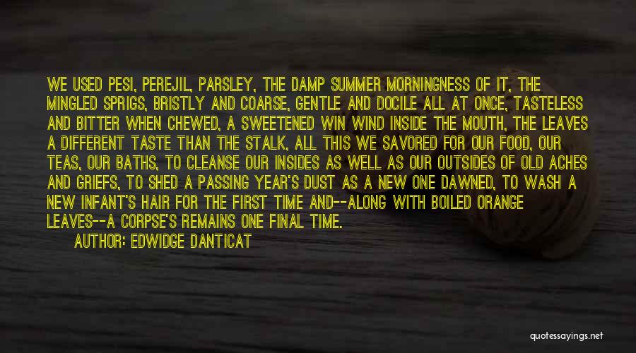 Edwidge Danticat Quotes: We Used Pesi, Perejil, Parsley, The Damp Summer Morningness Of It, The Mingled Sprigs, Bristly And Coarse, Gentle And Docile