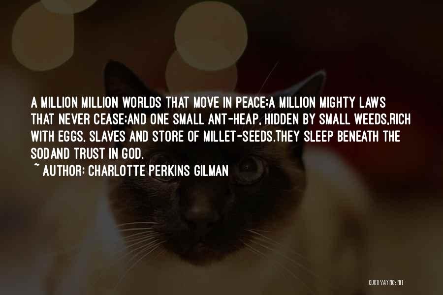 Charlotte Perkins Gilman Quotes: A Million Million Worlds That Move In Peace;a Million Mighty Laws That Never Cease;and One Small Ant-heap, Hidden By Small