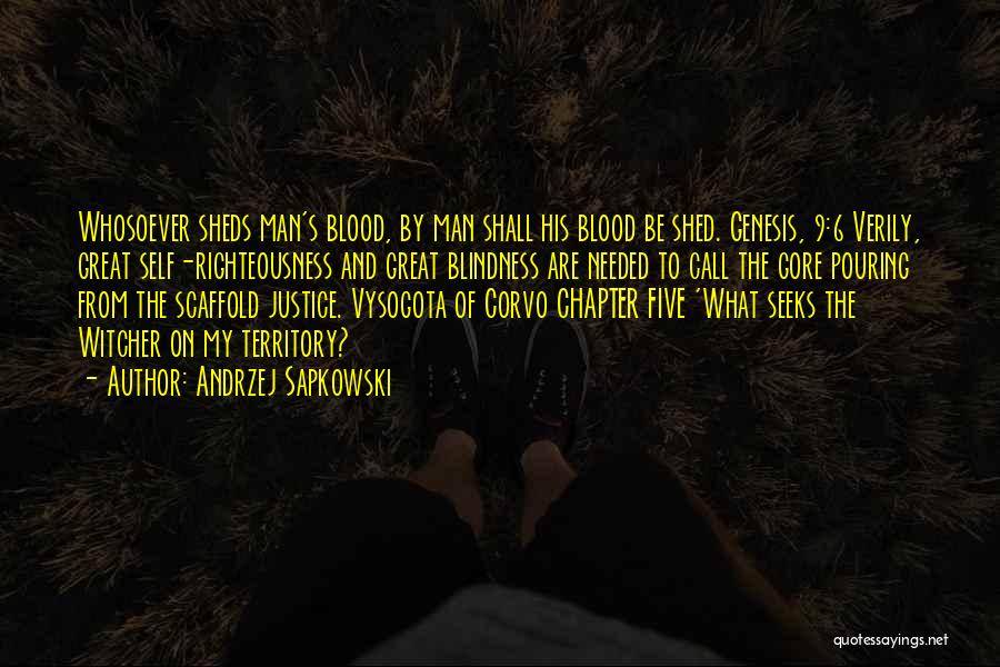 Andrzej Sapkowski Quotes: Whosoever Sheds Man's Blood, By Man Shall His Blood Be Shed. Genesis, 9:6 Verily, Great Self-righteousness And Great Blindness Are